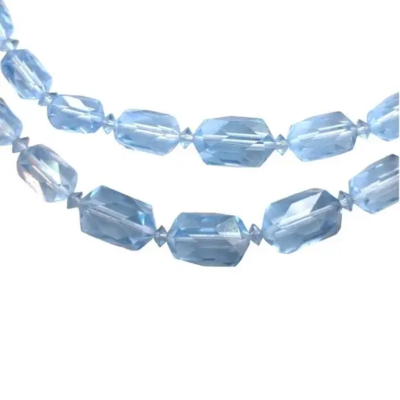 Vintage 1950s Austrian Ice Blue Crystal Double Strand Necklace Rhinestone Clasp - Picture 2 of 7